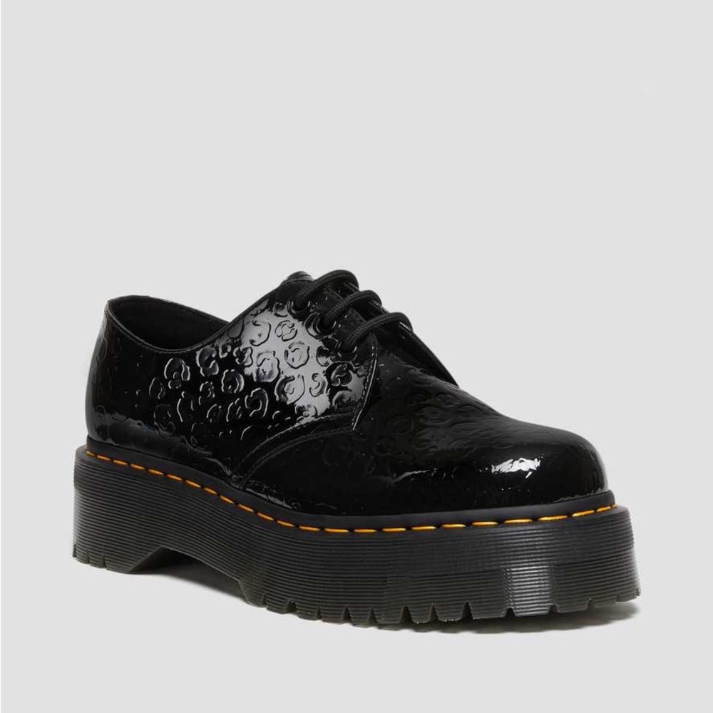 Dr Martens 1461 Quad 3-Eye Patent Lamper Leopard Embross Shoes
